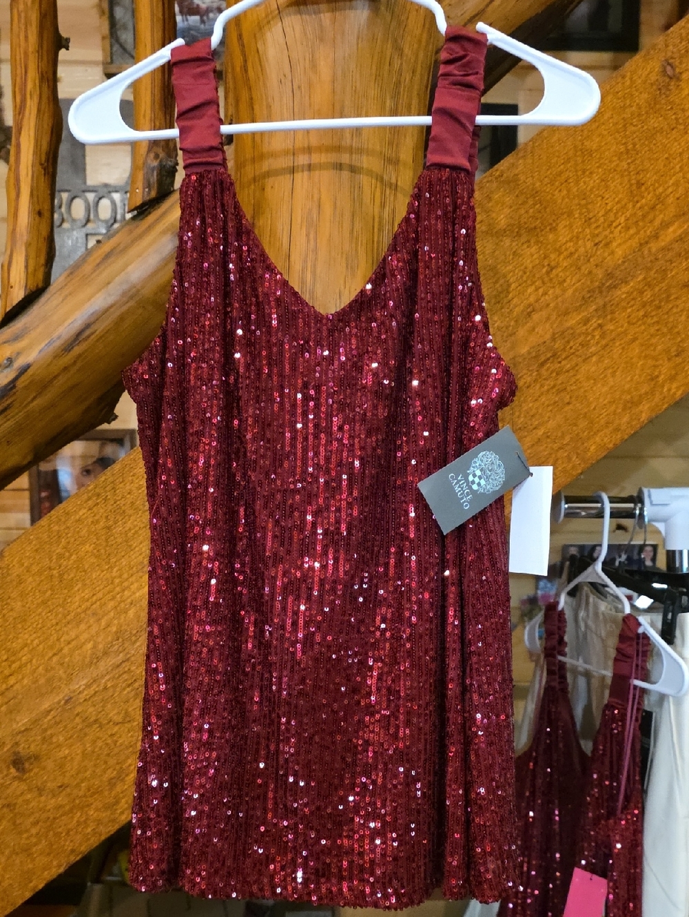 Vince Camuto Red Sequin Evening Top